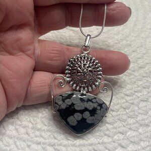 Stunning SNOWFLAKE OBSIDIAN Handmade Sterling 925 Pendant/Chain #224E